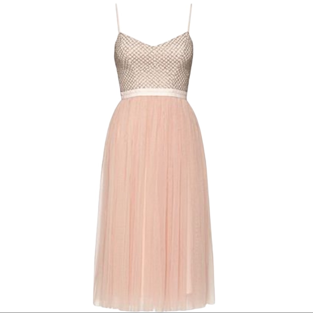 Needle & Thread x BHLDN Coppelia 2 / XS Pink Silver Beaded Bodice Tulle-Skirt